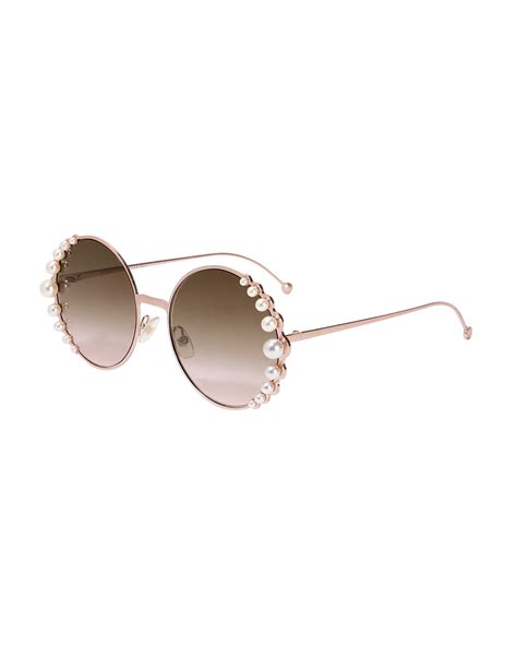 fendi round sunglasses with pearls|Fendi Round Metal Sunglasses w/ Pearly Trim .